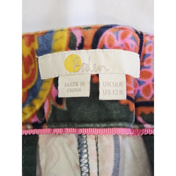 Boden Paisley Print Cropped Trousers Pants Women Sz 12R Satin High Waist Pockets - Picture 9 of 9